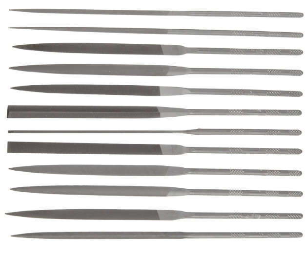 Picture of Nicholson 12 Piece Needle File Set with Handles, Swiss Pattern, Double Cut, #2 Coarseness, 6-1/4" Length