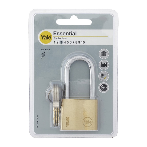 Picture of Yale YE1/40/140/1, Long Shackle Brass Padlock, YE1401401