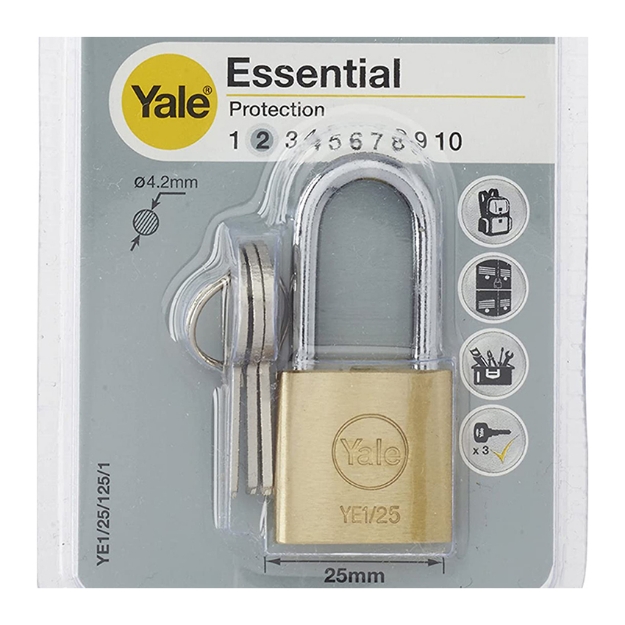 Picture of Yale YE1/25/125/1, Long Shackle Brass Padlock, YE1251251