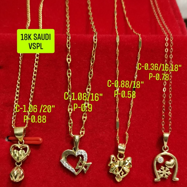 Picture of 18K Saudi Gold Necklace with Pendant, Chain 0.36g, Pendant 0.78g, Size 16", 18", 2805NHHRH