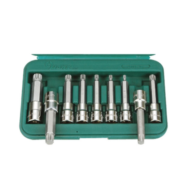 Hans Tools 46028-49 ½" Drive 9 pcs. 100mm XZN and CV RIBE Bit Socket Set (Silver)